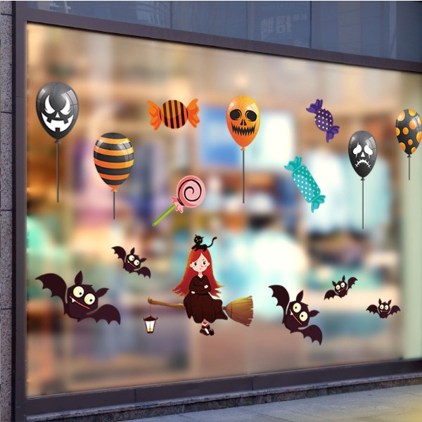 Decal trang trí tường - Cô gái phù thủy trẻ cùng những chiếc bong bóng ma quái