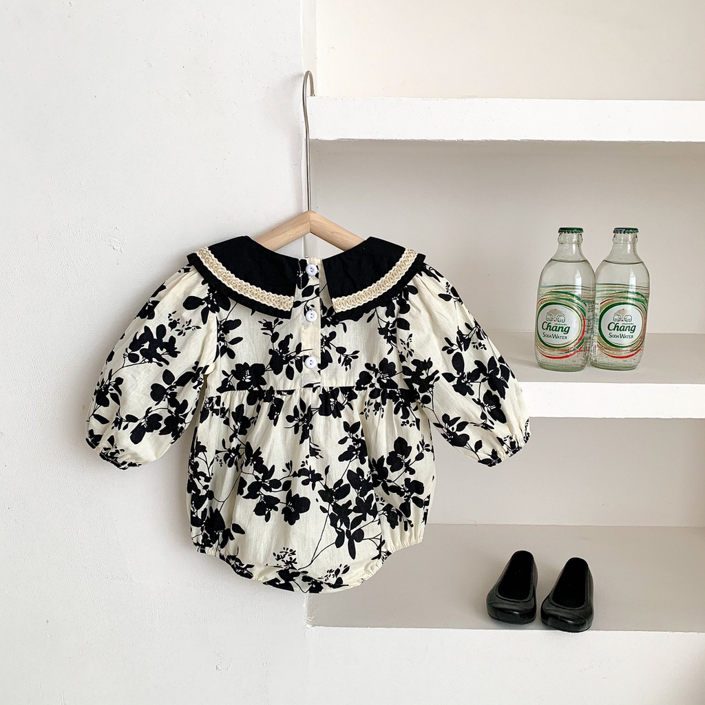 Áo Liền Quần Dài Tay Màu Đen In Hoa Thời Trang Mùa Thu Dành Cho Trẻ Nhỏ Mới Sinh