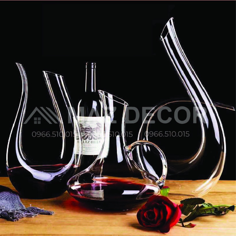 Giá xưởng Nhiều mẫu bình thở thủy tinh rượu vang Decanter chiết miệng vát thổi thủ công dày dặn kiểu dáng đa dạng