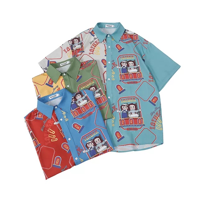 NRVP Áo sơ mi tay ngắn dáng rộng in hình độc đáo phong cách retro thời trang mùa hè 2021 cho bạn gái