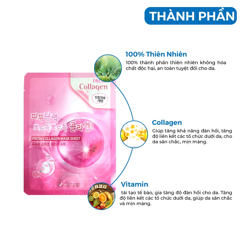 Mặt nạ collagen - Mặt nạ gấy dưỡng da chiết xuất từ Collagen 3W Clinic Hàn Quốc [Combo 10 Túi / Hàng Nhập Khẩu Hàn Quốc]