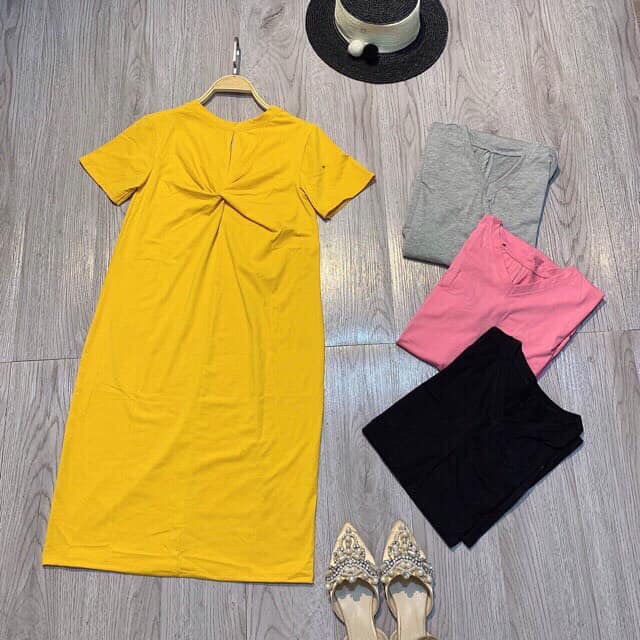 Đầm suông-váy cotton cổ tym xoắn lưng 4 màu-ảnh thật trải sàn | BigBuy360 - bigbuy360.vn