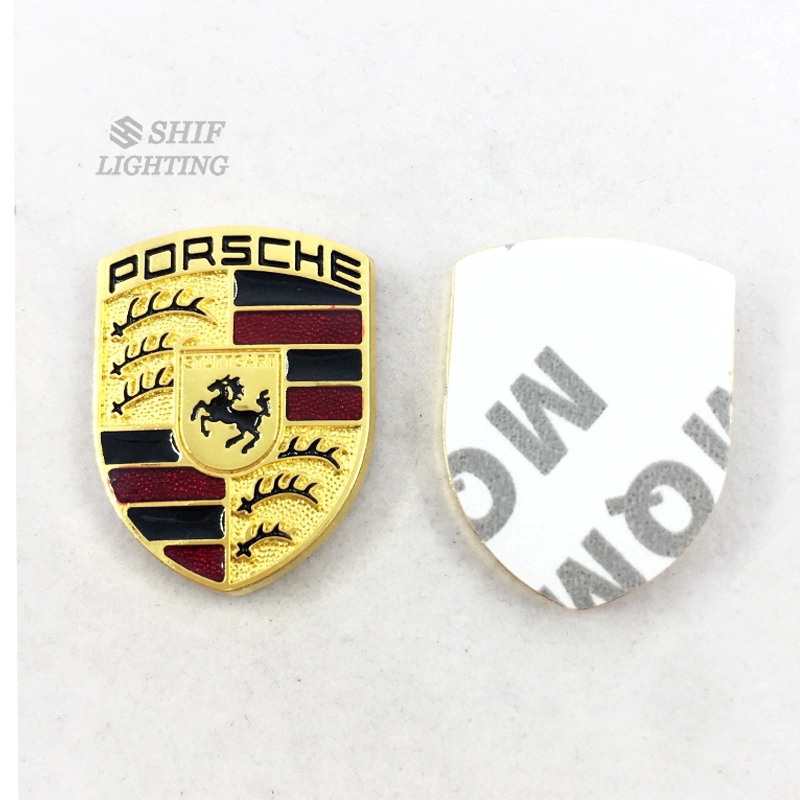 Bộ 2 miếng logo Porsche dán trang trí xe hơi bằng kim loại