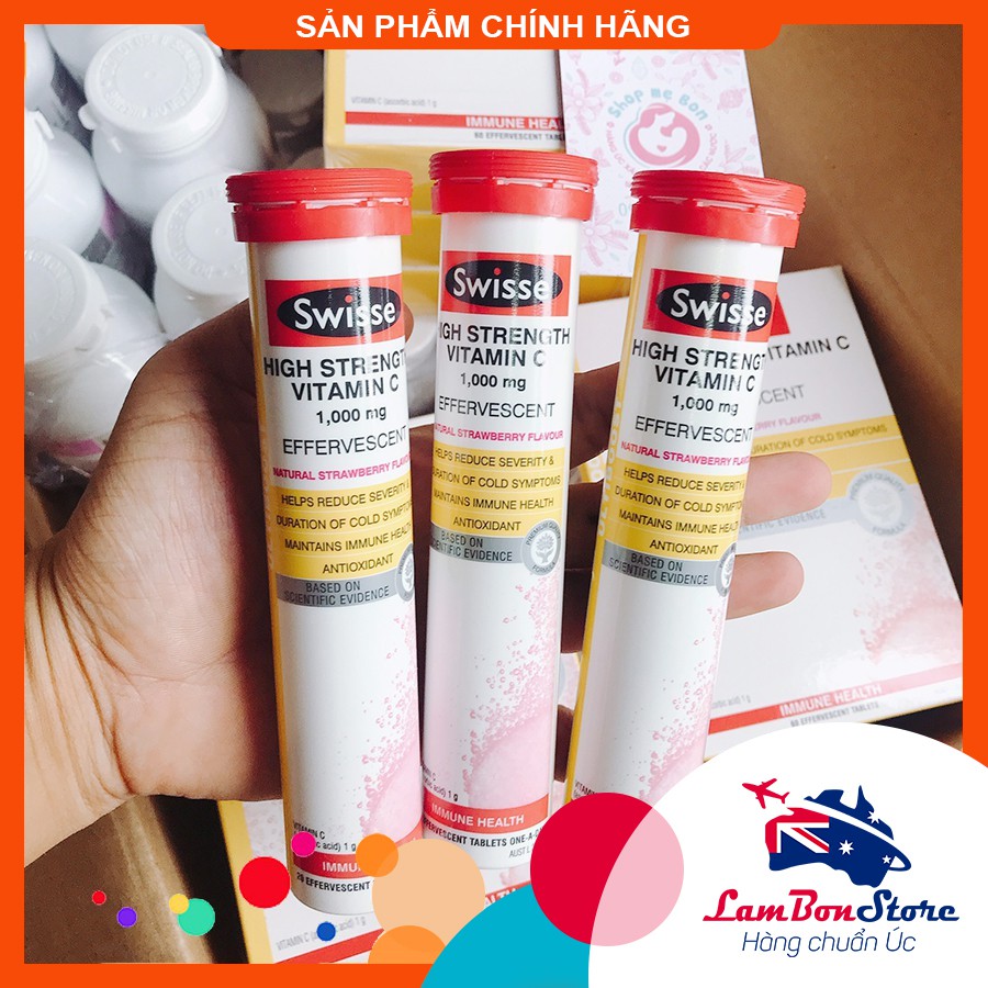 Viên sủi Vitamin C Swisse 1000mg - Hộp 3 ống/60 viên, lẻ 1 ống/20 viên (Luôn cập nhật date mới) - Xuất xứ Úc