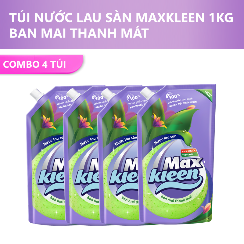 Combo 4 Túi Nước Lau Sàn Ban Mai Thanh Mát MaxKleen (1Kg/túi)