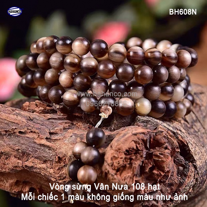 Vòng tay Nam bằng sừng vân nưa - chuỗi/tràng 108 hạt/8mm - Mang lại May Mắn- (BH608N)