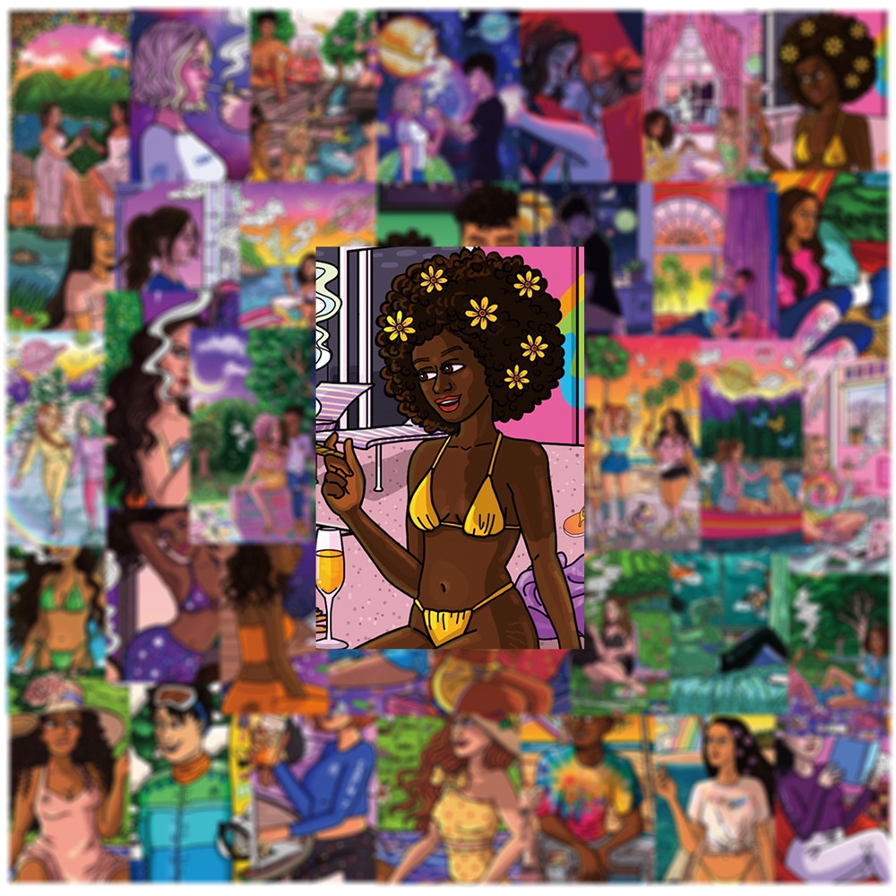 Bộ 50 miếng dán trang trí điện thoại/ván trượt/vali/va li nhiều kiểu họa tiết graffiti