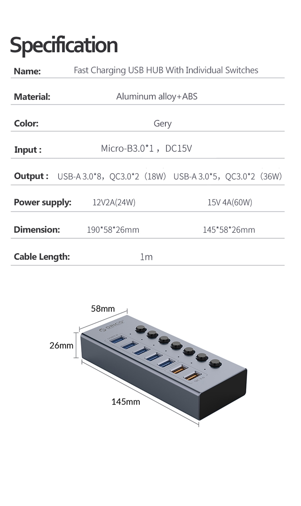 Hub Chuyển Đổi Nguồn Orico Usb 3.0 7/10 Cổng Hỗ Trợ Sạc Nhanh Qc Cho Điện Thoại Tiện Lợi Chất Lượng Cao