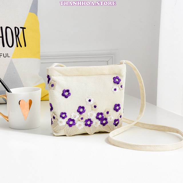 Túi tote vải canvas mini mềm đeo chéo phong cách nữ hàn quốc đẹp giá rẻ màu trắng