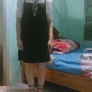 Set váy yếm vintage kèm hình thật