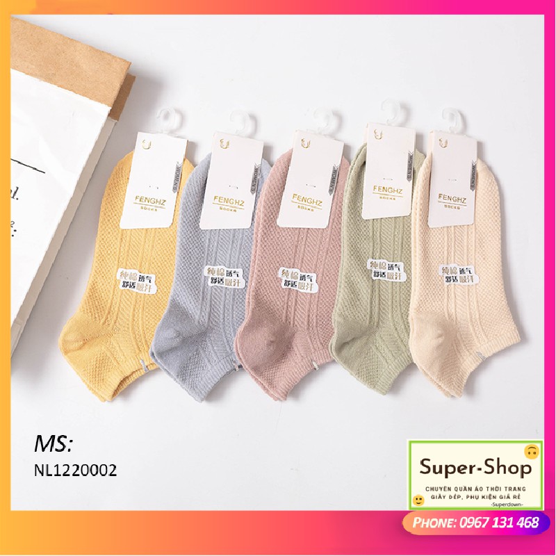 TẤT NỮ CỔ NGẮN COTTON DỆT KIM CAO CẤP FHZ MÀU PASTEL ĐỒNG NHẤT [Super-Shop]