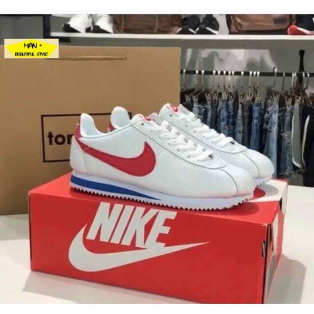 Giày thể thao Nike Cortez trắng vạch đỏ đế vạch xanh (FullBox)