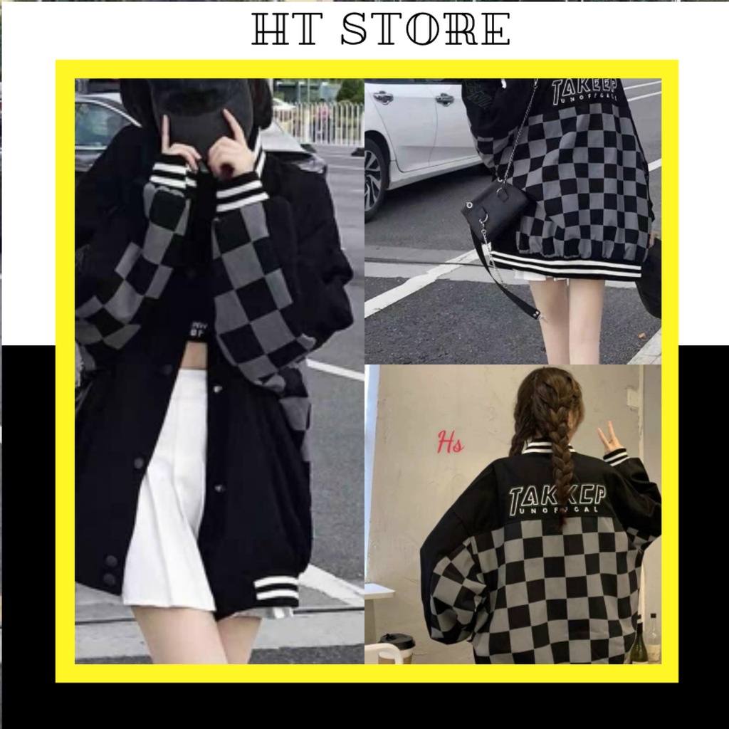 Áo Khoác Unisex  Bomber  Caro TAKEEP dưới 65kg - Áo Bóng Chày Dáng Rộng G0102 - HT STORE | BigBuy360 - bigbuy360.vn