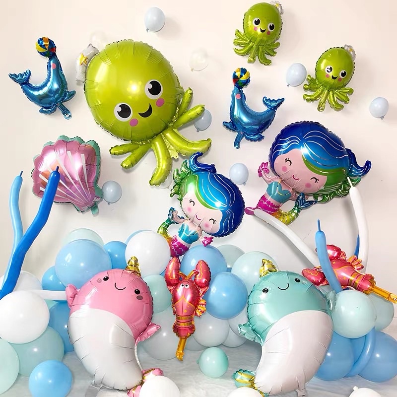 Bong Bóng Cá Mập, Tôm, Bạch Tuột, Sao Biển, Nàng Tiên Cá, Cá Ngựa, Vỏ Sò Trang Trí Tiệc Cho Bé