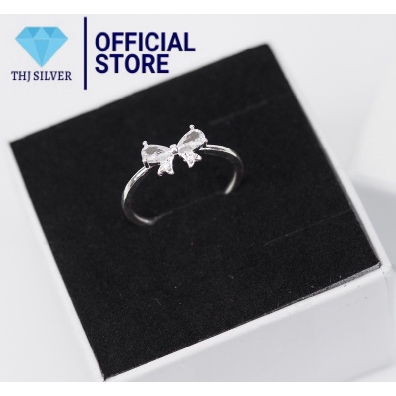 Nhẫn nữ nơ đá nhỏ xinh nhẹ nhàng -THJ SILVER