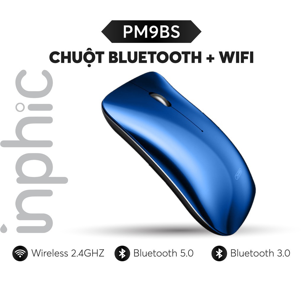 Chuột Bluetooth + Wifi phong cách Macbook Inphic PM9BS có thể sạc lại (ba chế độ BT5.0 / 3.0 + 2.4Ghz) Chính Hãng