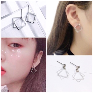 Bông tai hình học kép vuông tròn tam giác