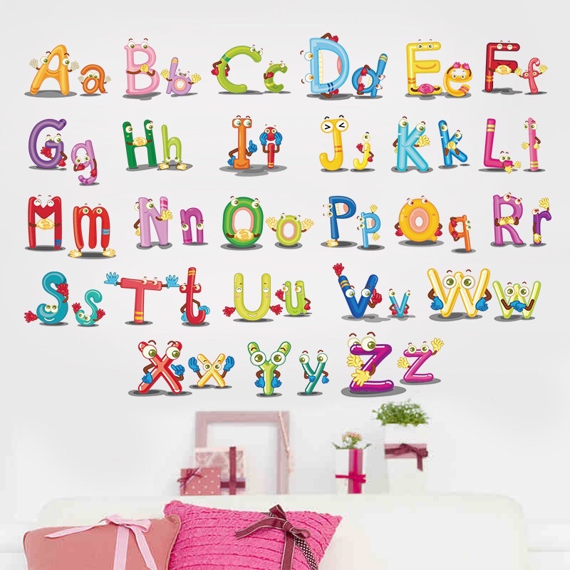 Decal dán tường bảng chữ cái in hoa và in thường cho bé