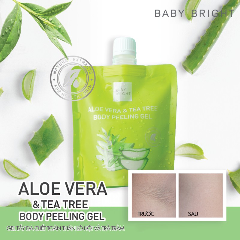 Gel tẩy da chết toàn thân lô hội và trà tràm Baby Bright Aloe Vera And Tea Tree Body Peeling Gel 200ml