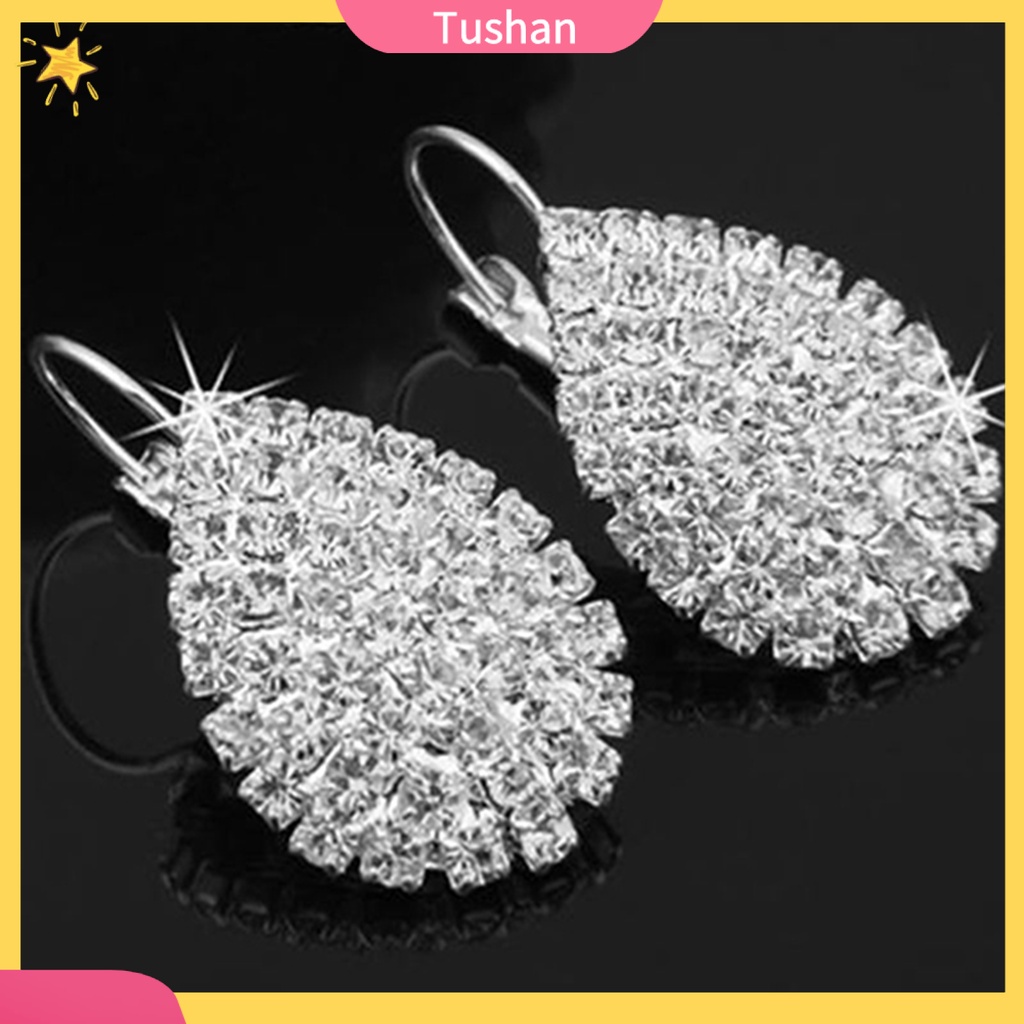 Bông tai hình giọt nước đính đá lấp lánh màu bạc sang trọng dành cho nữ