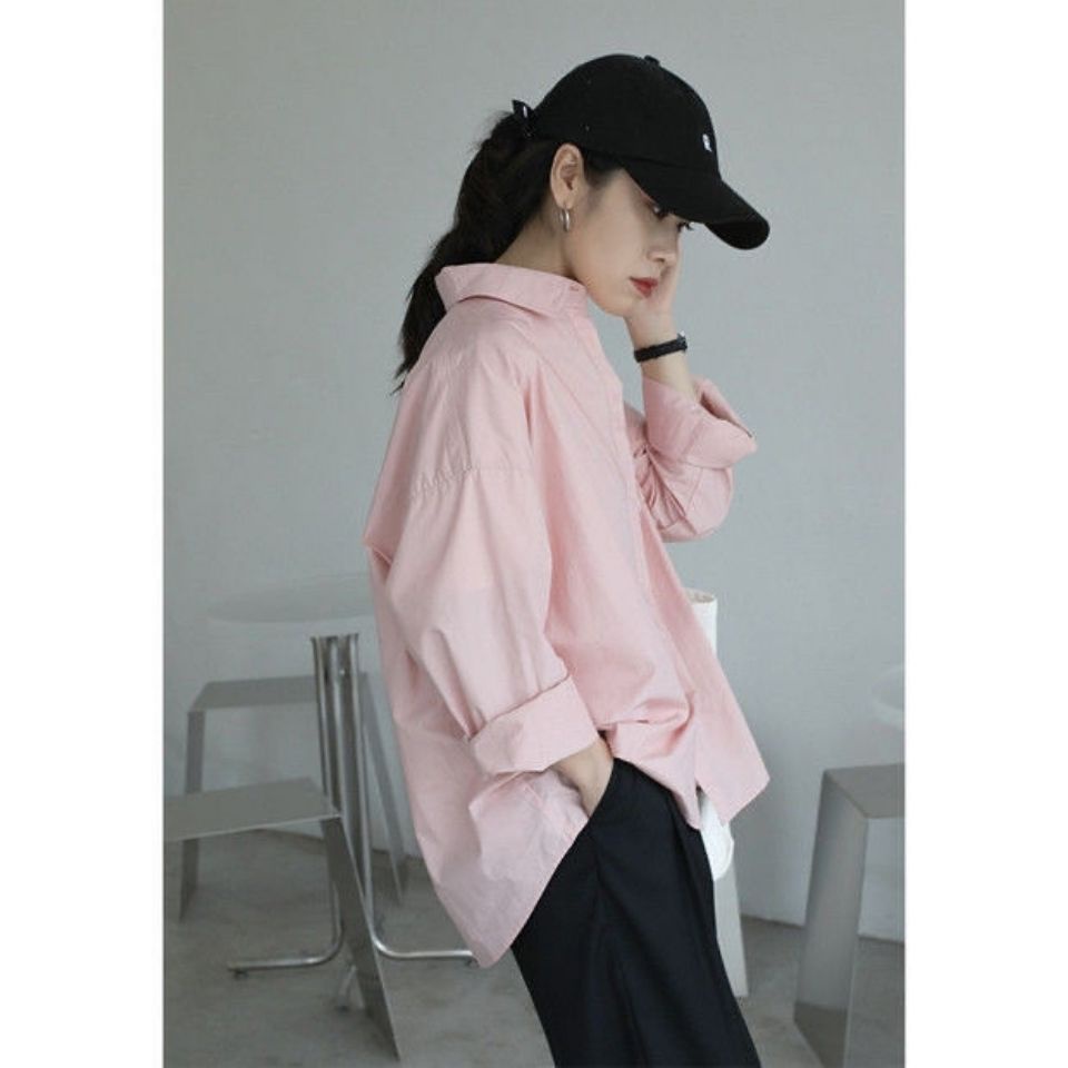 COZOK Áo sơ mi chiffon COZOK dáng rộng màu trơn phong cách thời trang Hàn Quốc