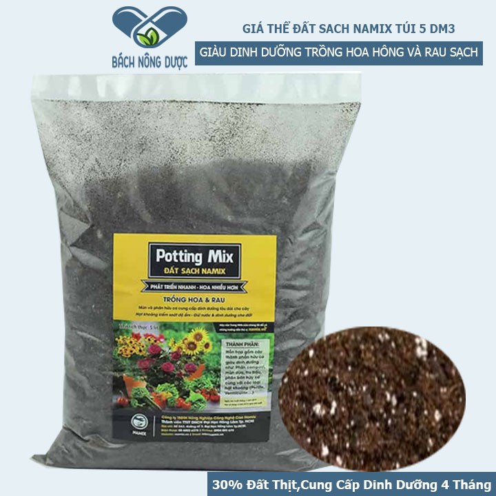 Đất Sạch Potting Mix Namix Cao Cấp Giàu Dinh Dưỡng Chuyên Dùng Trồng Cây, Rau, Hoa (Hoa Hồng) Túi 5 dm3