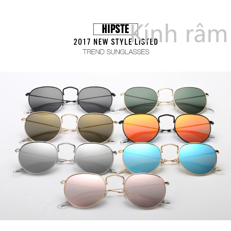 Kính mát gọng kim loại hình tròn hiệu ứng tráng gương nhiều màu tùy chọn