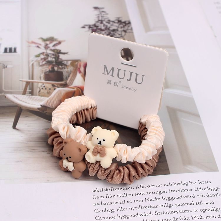 Set 2 Dây Cột Tóc Scrunchies Hình Gấu Cute Phong Cách Hàn Quốc