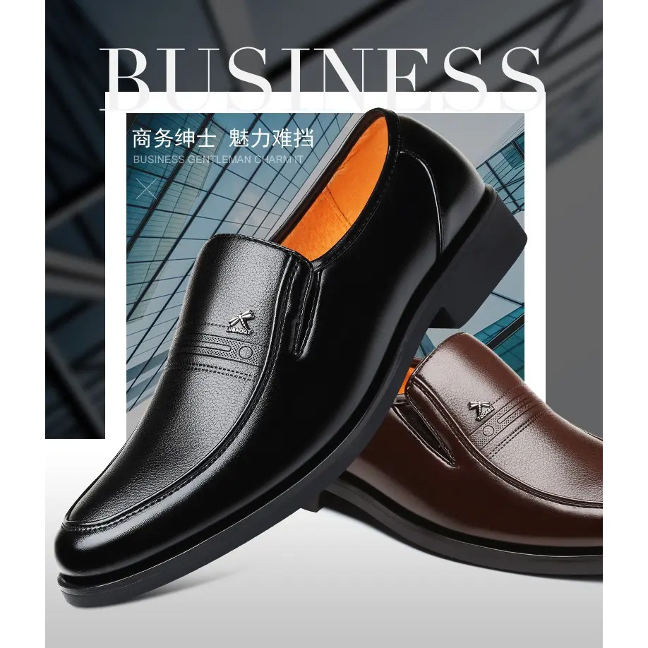 Men's Shoes Fleece-Lined Spring and Autumn New Business Formal Wear Slip-on round Toe Leather Shoes Men's Middle-Aged Father Shoes One Piece Dropshipping