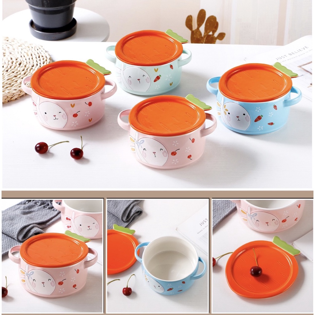 Bát ăn cơm Bát chè Đĩa sứ chén dĩa sứ dễ thương cute Decor Âu Thố thổ nắp sứ siêu nét siêu đẹp 800ml