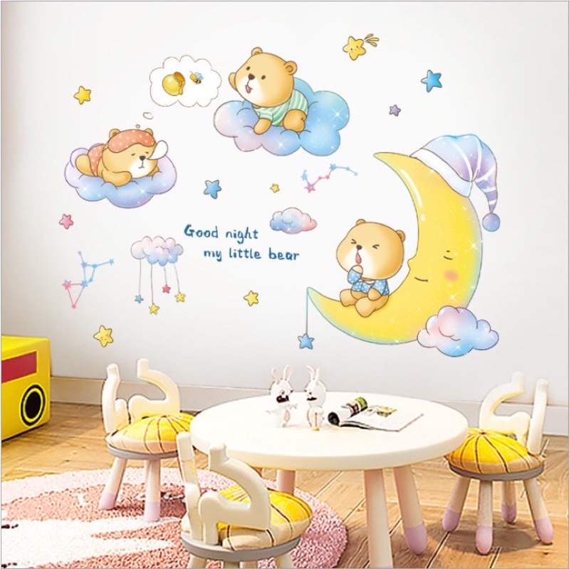 Decal dán tường phòng ngủ cho bé⚡️𝐅𝐑𝐄𝐄 𝐒𝐇𝐈𝐏⚡️ Decal CHÚC BÉ NGỦ NGON - PVC chống thấm nước, keo siêu dính
