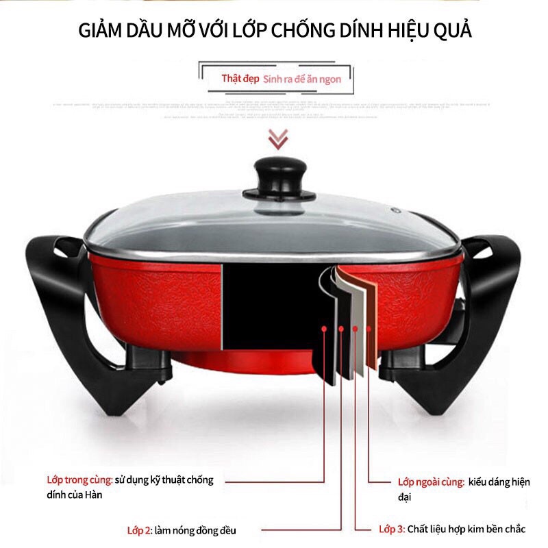 Nồi Lẩu Điện Vuông Lớn 30x30x9cm Thái Lan Logo Con Gà