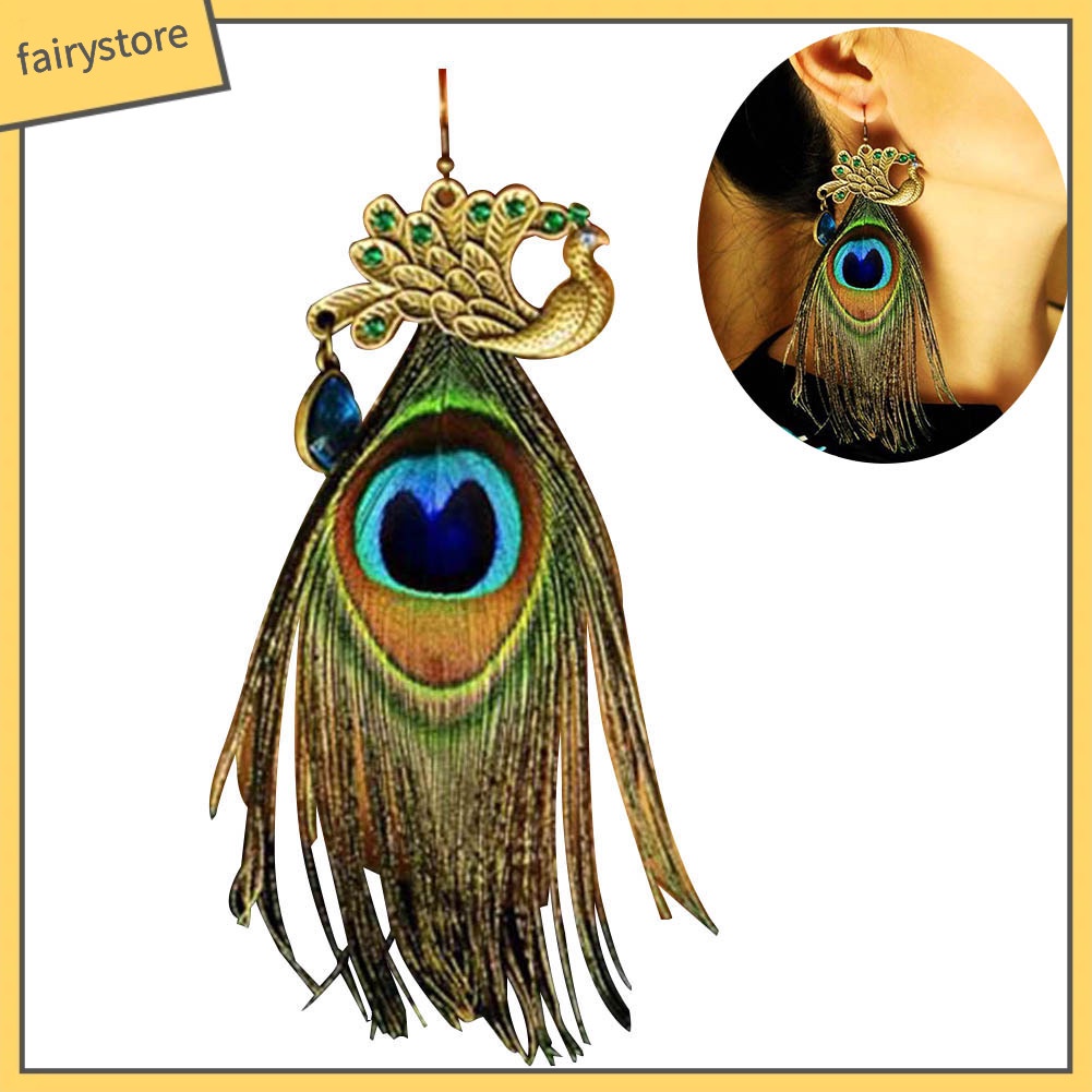 Hoa tai thiết kế kiểu dáng hình lông công phong cách Bohemia