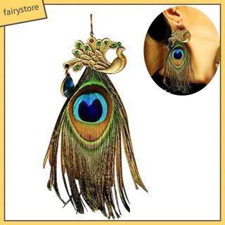 Hoa tai thiết kế kiểu dáng hình lông công phong cách Bohemia