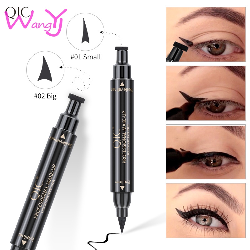 Bút kẻ mắt hai đầu QIC chống thấm nước và mồ hôi kiểu con dấu hình tam giác tiện dụng
