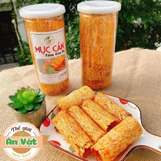Mực cán tẩm gia vị, khô mực cán tẩm gia vị hũ pet 200g đậm đà siêu ngon