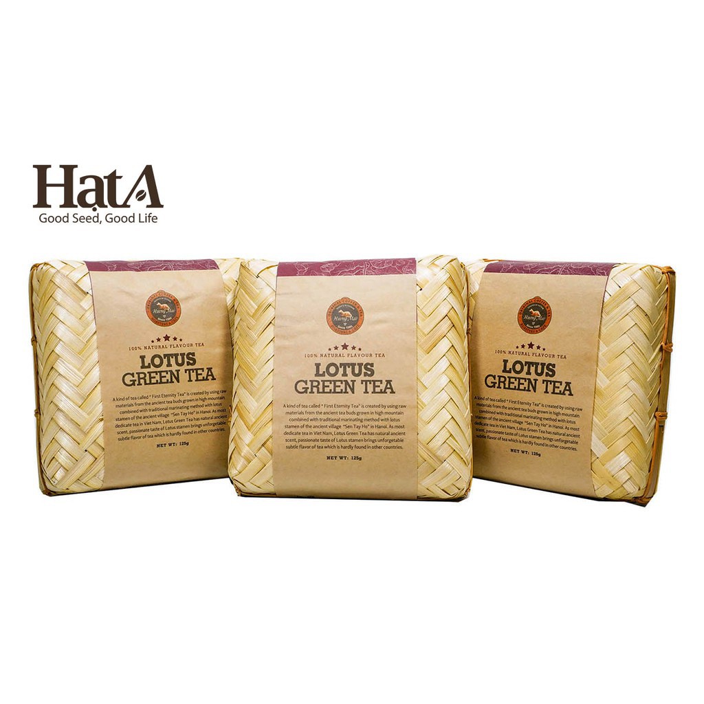 Trà sen thượng hạng Hương Mai Cafe Lotus Green Tea 100% lá trà non ướp trong bông sen 125gr - đựng trong hộp tre