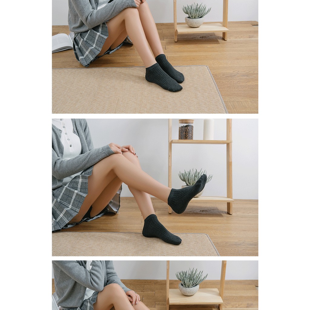 Tất gân nữ cổ thấp cotton màu trơn Nhật bản Tất vớ trơn cổ ngắn nữ Vớ lười ẩn nữ