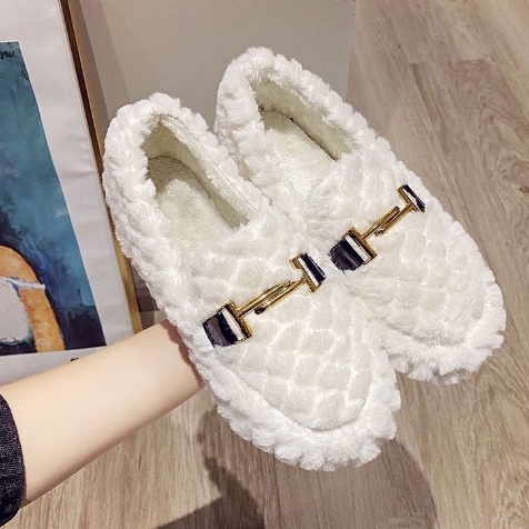 Giày Bông Nữ Mang Mùa Đông Ấm Chân Chống Trơn Trượt - Giày Búp Bê Lông Dễ Thương