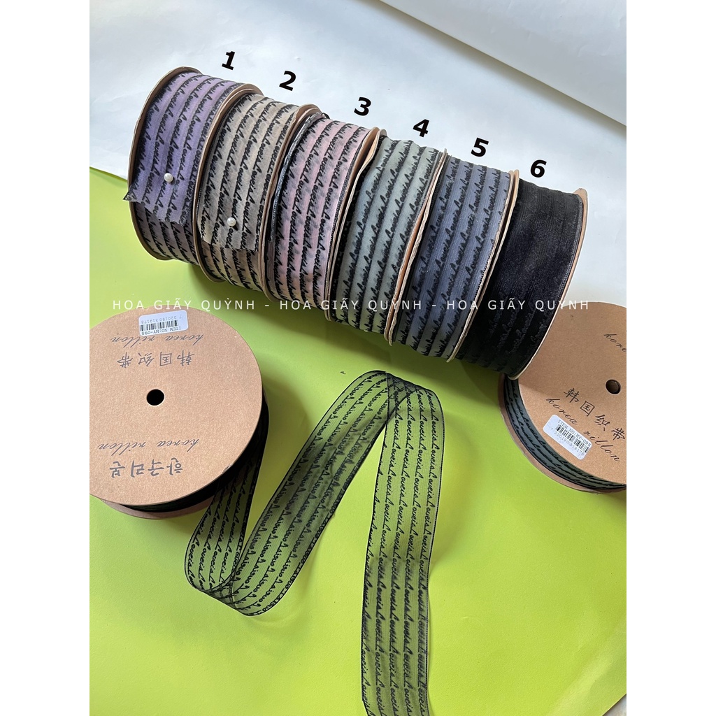 Ruy băng Hàn 4cm ( voan chữ nhỏ) -10Yards