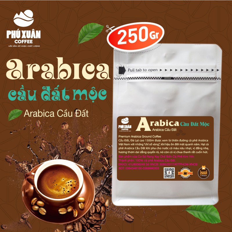 250gr Cà Phê Arabica Cầu Đất Mộc Hạt Bột Phú Xuân Coffee - Cafe rang xay pha phin pha máy