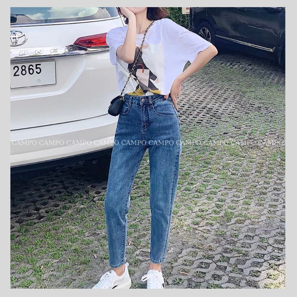 Quần jeans baggy xanh nhạt CAMPO quần nữ phong cách Hàn Quốc co giãn cực thích