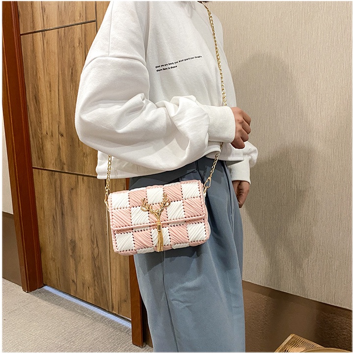 Túi tự đan đeo chéo handmade caro thời trang- Phụ Kiện Đan Túi