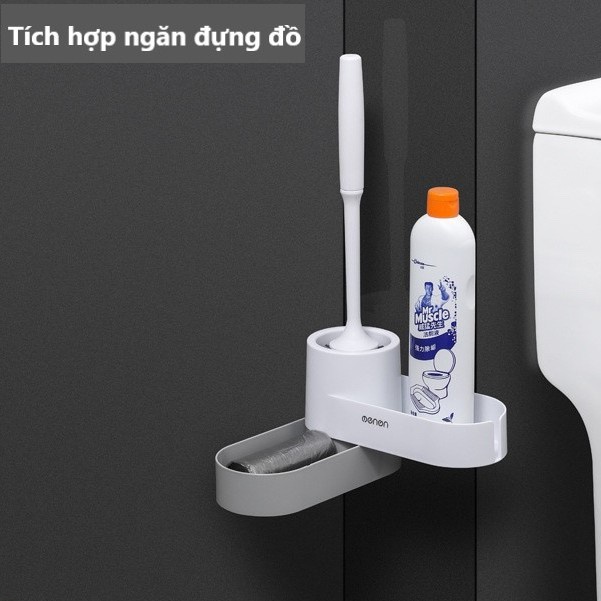 Chổi Cọ Vệ Sinh Toilet Nhà Tắm Silicon Oenon Cao Cấp Có Giá Để Đồ Dán Tường Thông Minh - Kèm Miếng Dán