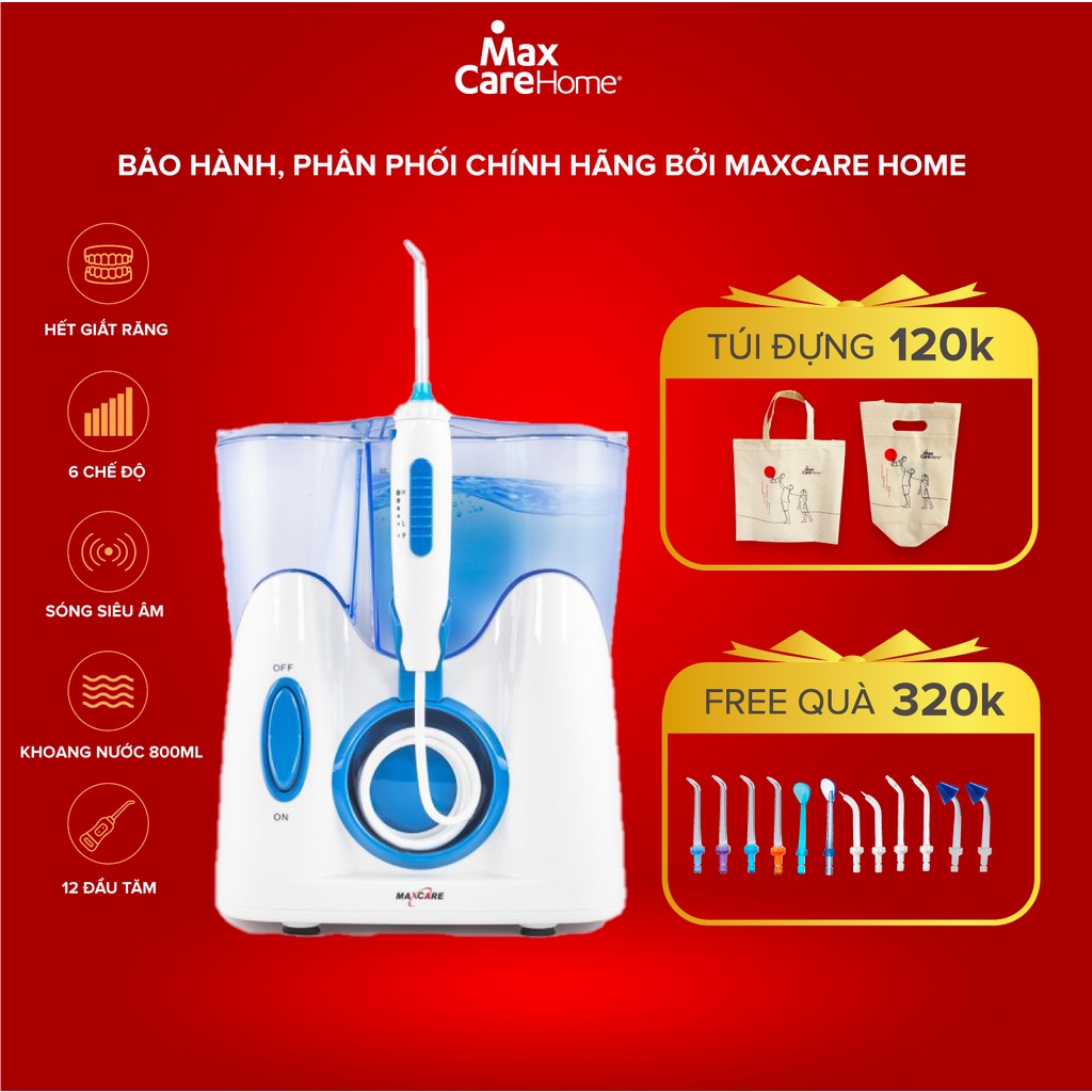 Máy tăm nước sóng siêu âm Maxcare Max456plus - Phiên bản cao cấp Nhật Bản - Tặng 12 đầu tăm nước có đầu rửa mũi