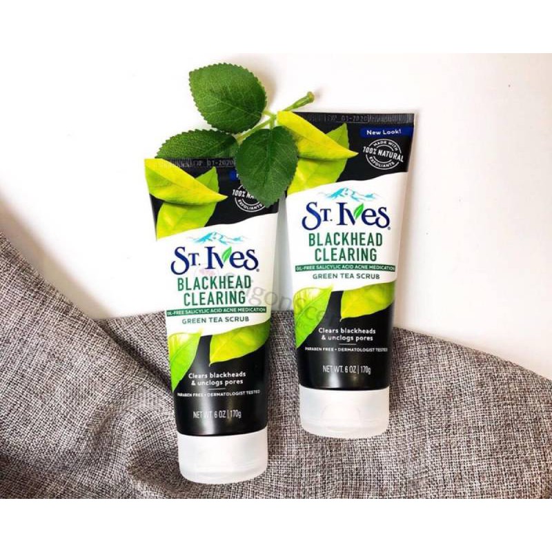 Sữa Rửa Mặt ST.IVES Tẩy Da Chết Sạch Mụn Đầu Đen Chiết Xuất Trà Xanh Blackhead Clearing Green Tea Scrub 170g Chính Hãng