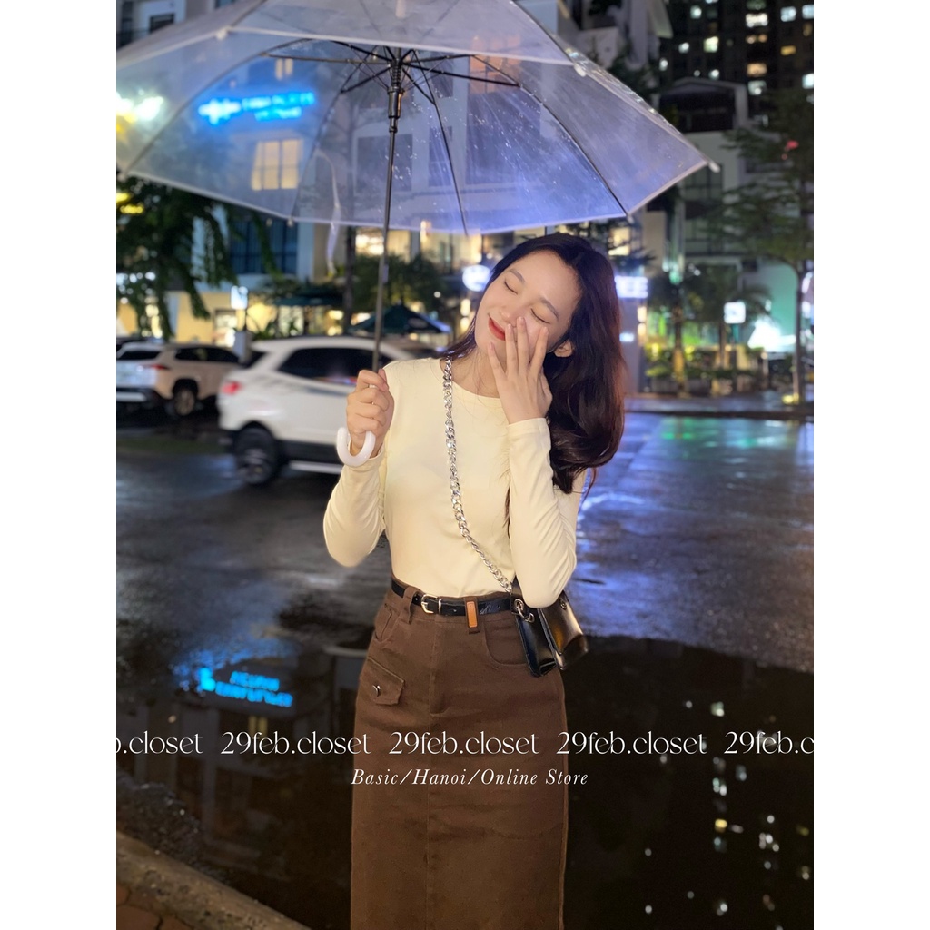 Áo thun zip cổ tròn dài tay co giãn - 29feb.closet - A128