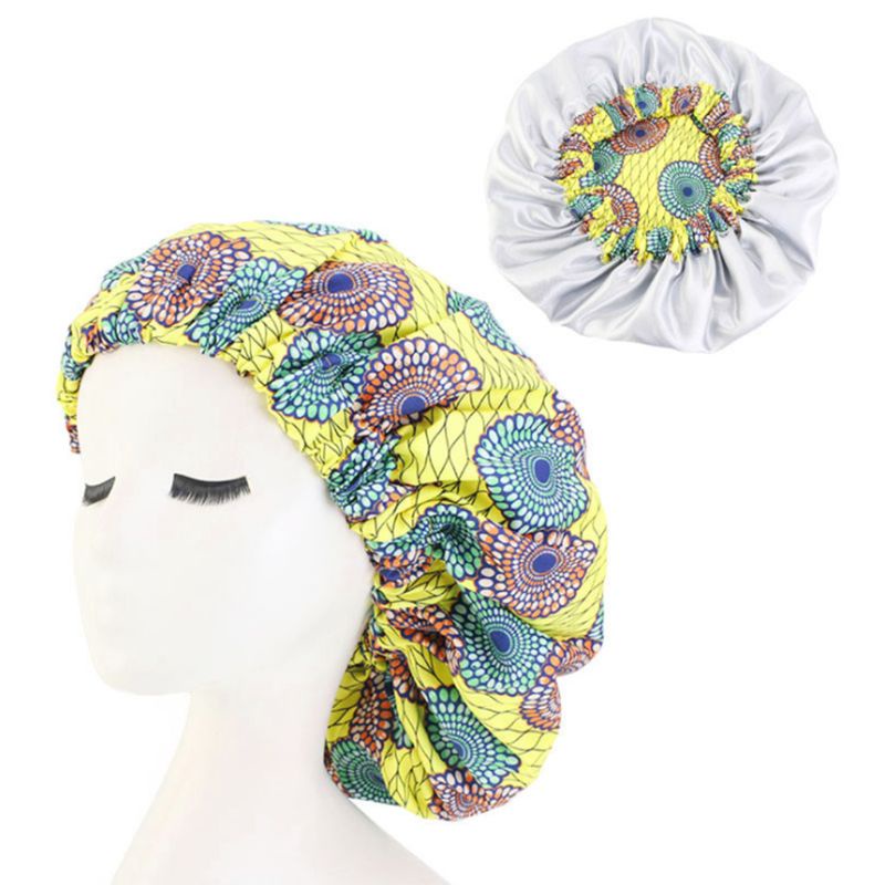 Mũ Turban Vải Satin Hai Lớp In Họa Tiết Hoa Phong Cách Châu Phi