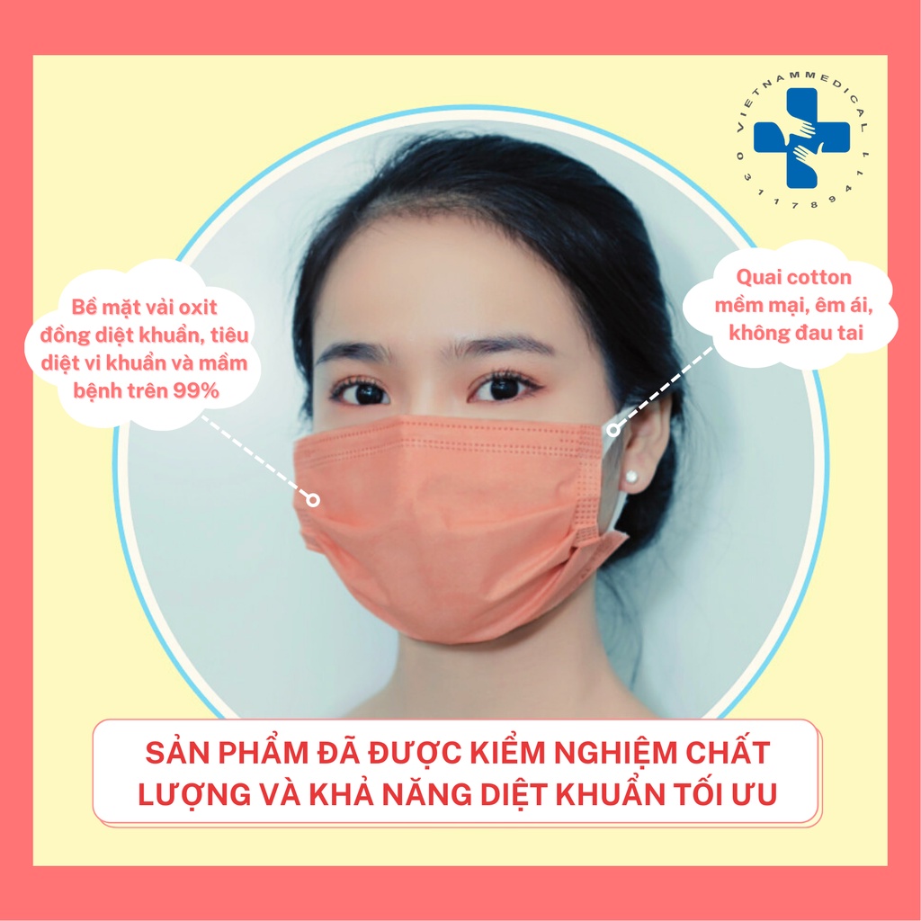 Khẩu Trang CAO CẤP Oxit Đồng VIETNAM MEDICAL Quai Mềm - Diệt Virus Bám Trên Bề Mặt - Tái Sử Dụng Không Cần Giặt