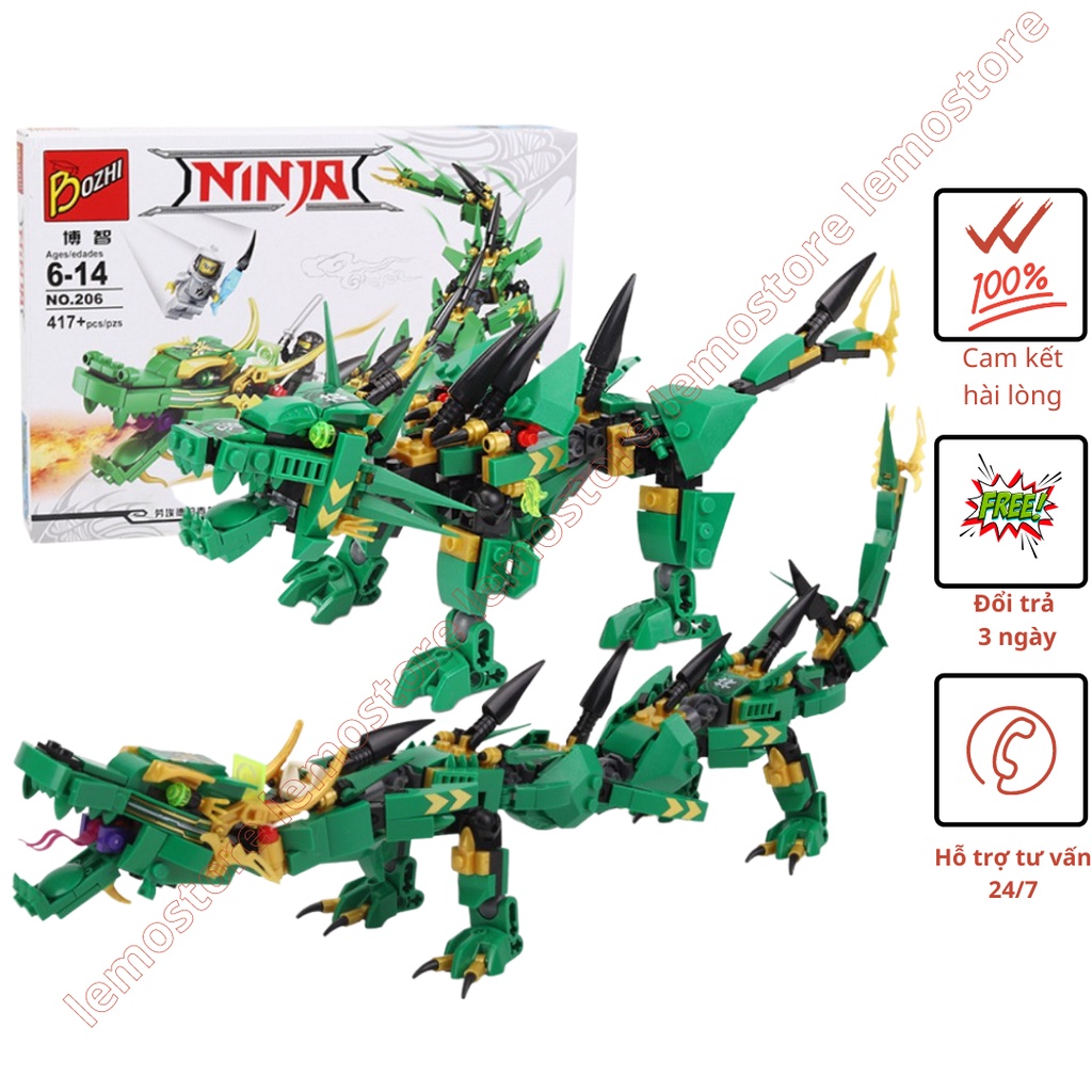 Đồ chơi lắp ráp ninjago rồng giá rẻ rồng xanh huyền thoại 2 Trong 1 Ninja Blue Dragon 206 gồm 417 chi tiết